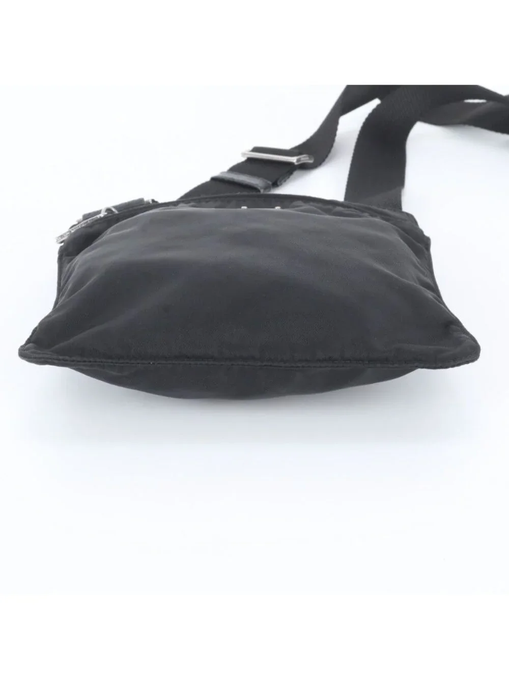 Prada Tessuto Nylon Triangle Logo Leather Shoulder Bag Crossbody Black